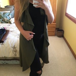 Olive long sleeveless cardigan